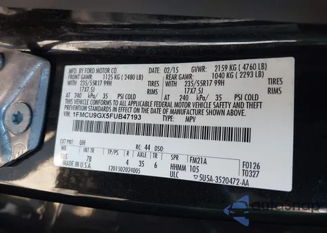 2015 Ford Escape Se z USA, uszkodzony, nr VIN 1FMCU9GX5FUB47193